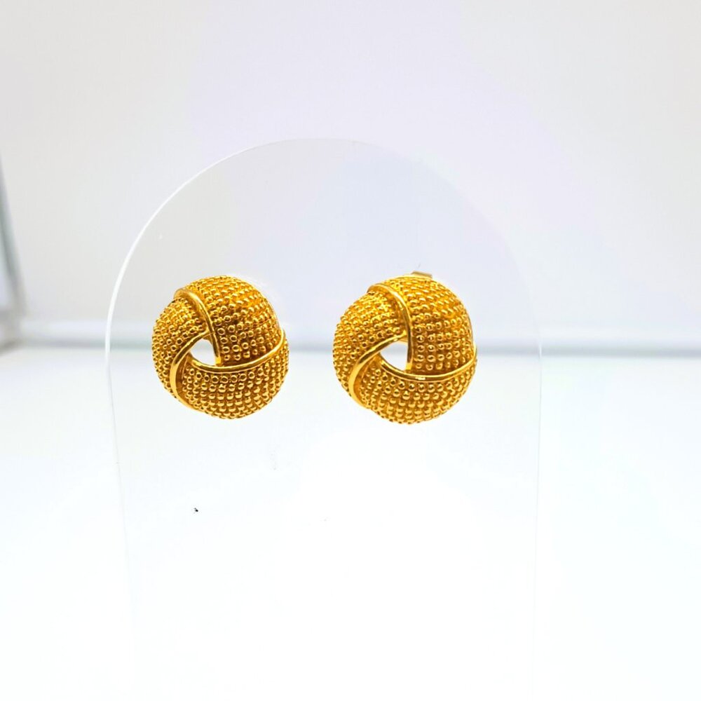 Avon Textured Knot Post Earrings Women's Vintage Gold Tone Stud Jewelry
